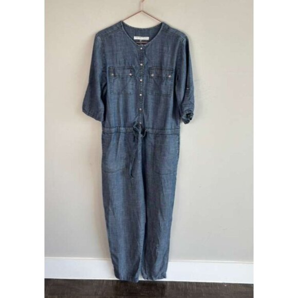 Trina Turk Womens Denim Jumpsuit Blue Chambray Romper Utility One Piece Size 6 - Picture 1 of 13